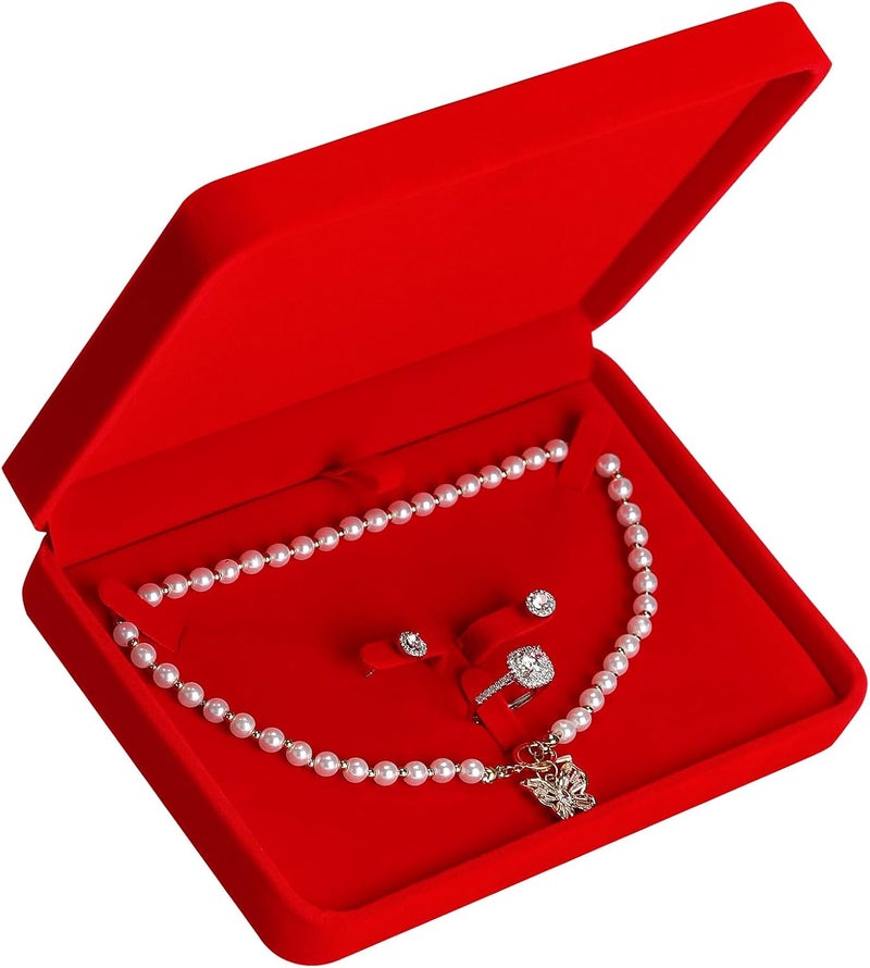 LETURE Large Velvet Jewelry Set Box, Big Necklace and Ring Earring Pendant Gift Box, Pearl Necklace/Chunky Necklace Jewelry Storage Case (Wine Red) - Image 5
