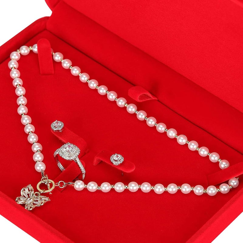 LETURE Large Velvet Jewelry Set Box, Big Necklace and Ring Earring Pendant Gift Box, Pearl Necklace/Chunky Necklace Jewelry Storage Case (Wine Red) - Image 4