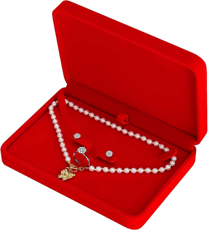 LETURE Large Velvet Jewelry Set Box, Big Necklace and Ring Earring Pendant Gift Box, Pearl Necklace/Chunky Necklace Jewelry Storage Case (Wine Red) - Image 1