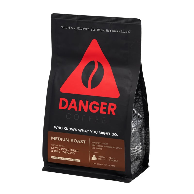 Danger Coffee by Dave Asprey, Remineralized, Mold Free & Lab Tested Ground Coffee, Medium Roast, 10.9 Ounce - Image 1