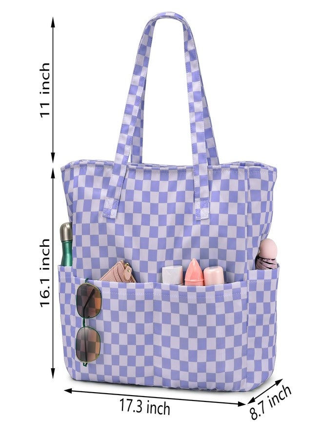 oscaurt Beach Bags for Women Large Waterproof Sandproof Beach Tote Swim Pool Bag with Zipper for Travel Vacation Essentials, Purple Plaid, Large, Tote Bag - Image 4