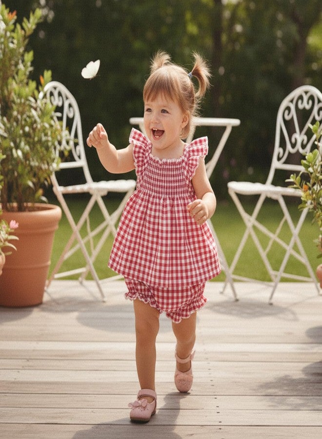 Yoawdats Toddler Infant Girl Clothes Plaid Ruffle Sleeveless Tops Bloomer 2PCS Suit Baby Girl Summer Outfits 0-24 Months (Red a, 12-18 Months) - Image 3