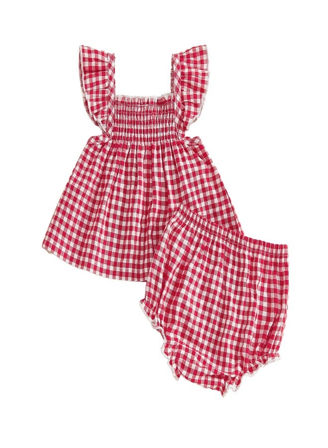 Yoawdats Toddler Infant Girl Clothes Plaid Ruffle Sleeveless Tops Bloomer 2PCS Suit Baby Girl Summer Outfits 0-24 Months (Red a, 12-18 Months) - Image 1