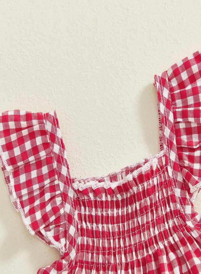 Yoawdats Toddler Infant Girl Clothes Plaid Ruffle Sleeveless Tops Bloomer 2PCS Suit Baby Girl Summer Outfits 0-24 Months (Red a, 12-18 Months) - Image 4