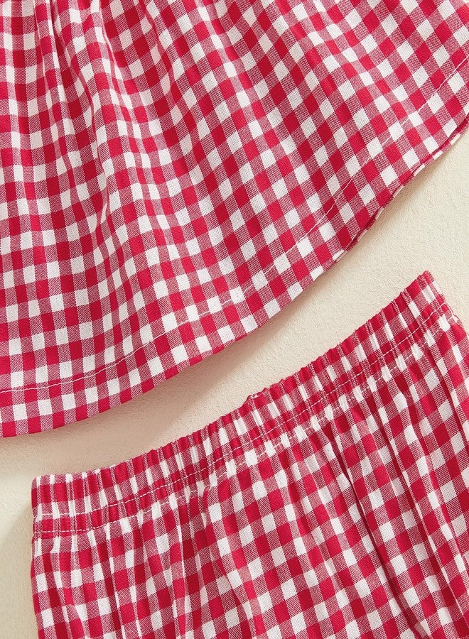 Yoawdats Toddler Infant Girl Clothes Plaid Ruffle Sleeveless Tops Bloomer 2PCS Suit Baby Girl Summer Outfits 0-24 Months (Red a, 12-18 Months) - Image 5