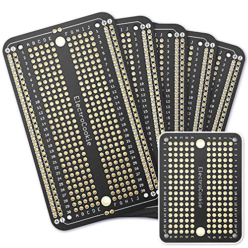 ElectroCookie Prototype PCB Solderable Breadboard for Electronics Projects Compatible for DIY Arduino Soldering Projects, Gold-Plated (5 Pack + 1 Mini Board, Matte Black) - Image 1