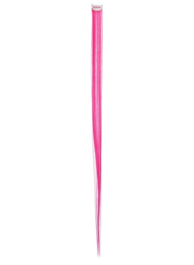 SWACC 12 Pcs Straight One Color Party Highlights Clip on in Hair Extensions For Women Colored Hair Streak Synthetic Hairpieces (Neon Pink) - Image 5
