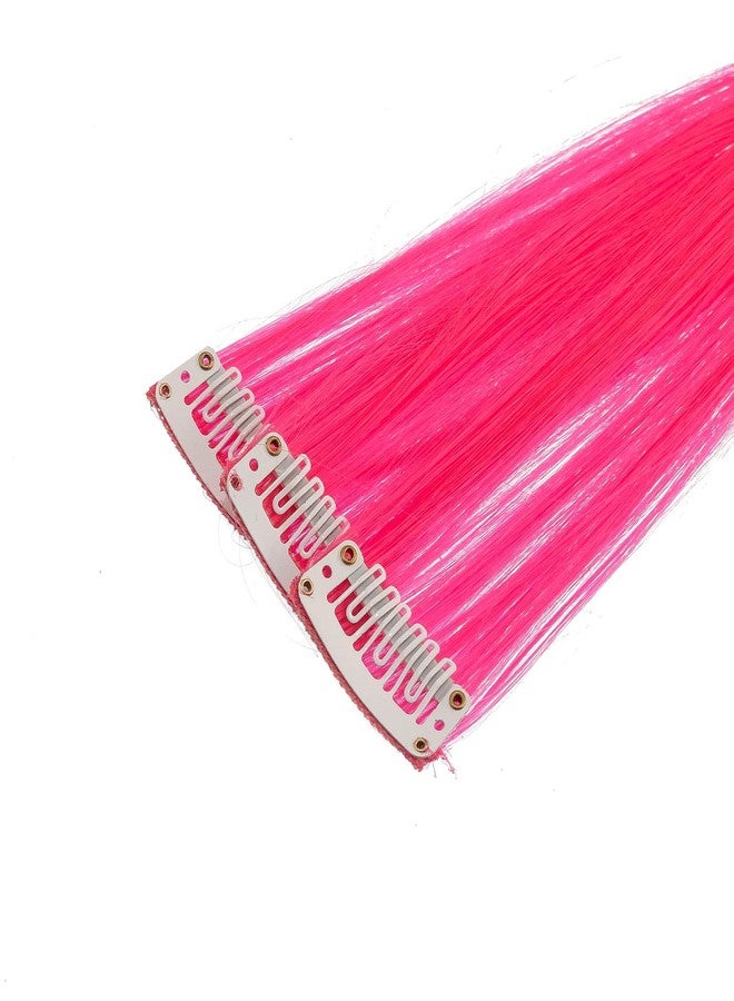 SWACC 12 Pcs Straight One Color Party Highlights Clip on in Hair Extensions For Women Colored Hair Streak Synthetic Hairpieces (Neon Pink) - Image 3