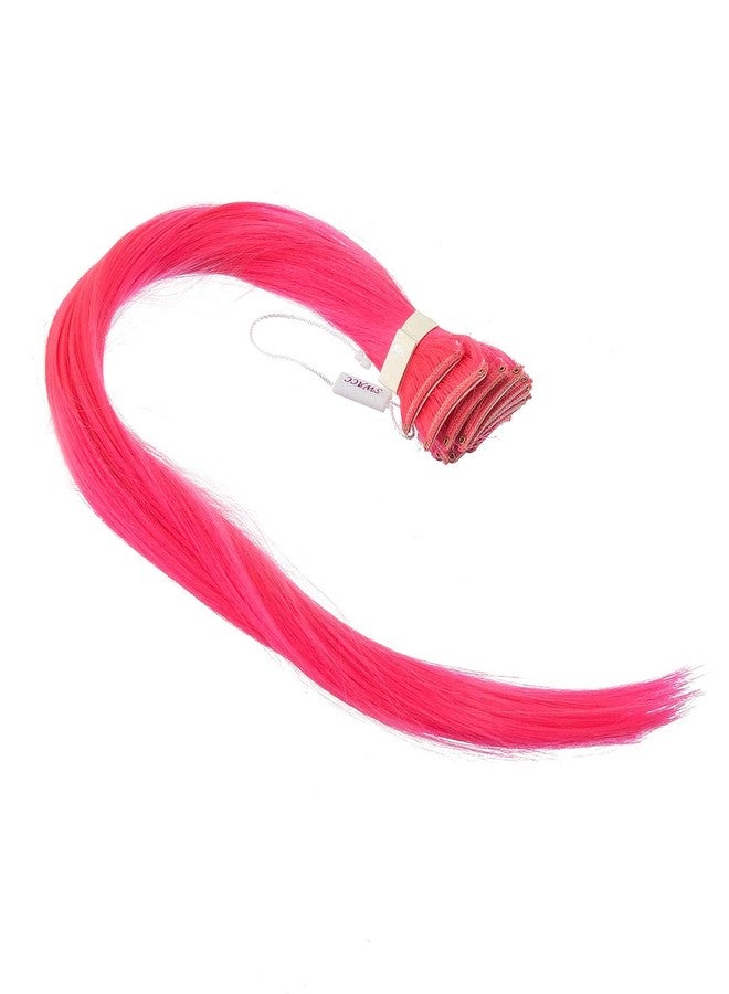 SWACC 12 Pcs Straight One Color Party Highlights Clip on in Hair Extensions For Women Colored Hair Streak Synthetic Hairpieces (Neon Pink) - Image 2