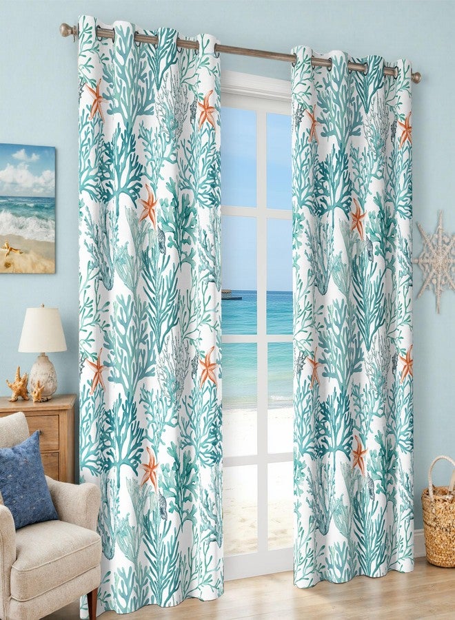 Tritard Nautical Coastal Curtains Grommet Drapes Beach Coral Themed Thermal Insulating 50% Light Blocking Privacy Window Darkening Curtain for Living Room, Bedroom 2 Panels Set, 52x84 Inches, Turquoise - Image 2