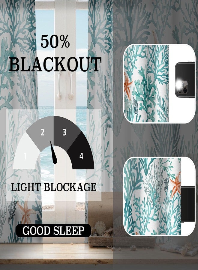 Tritard Nautical Coastal Curtains Grommet Drapes Beach Coral Themed Thermal Insulating 50% Light Blocking Privacy Window Darkening Curtain for Living Room, Bedroom 2 Panels Set, 52x84 Inches, Turquoise - Image 4