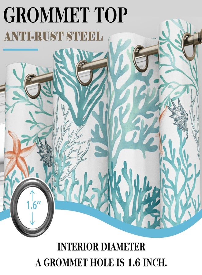 Tritard Nautical Coastal Curtains Grommet Drapes Beach Coral Themed Thermal Insulating 50% Light Blocking Privacy Window Darkening Curtain for Living Room, Bedroom 2 Panels Set, 52x84 Inches, Turquoise - Image 5