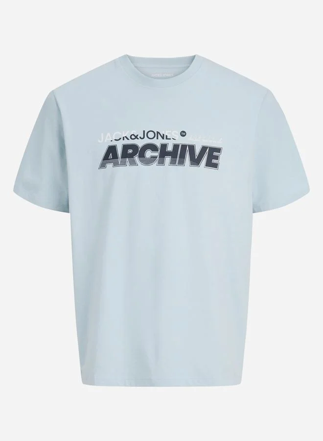 JACK & JONES Acid Blue Crew Neck Logo Print T-Shirt