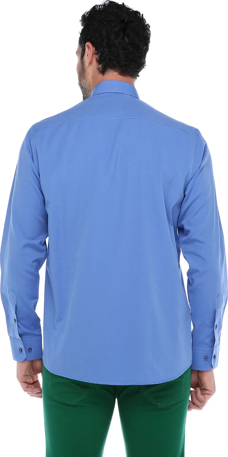 Varetta Men's Dark Blue Classic Cut Pocket Straight Long Sleeve Shirt
