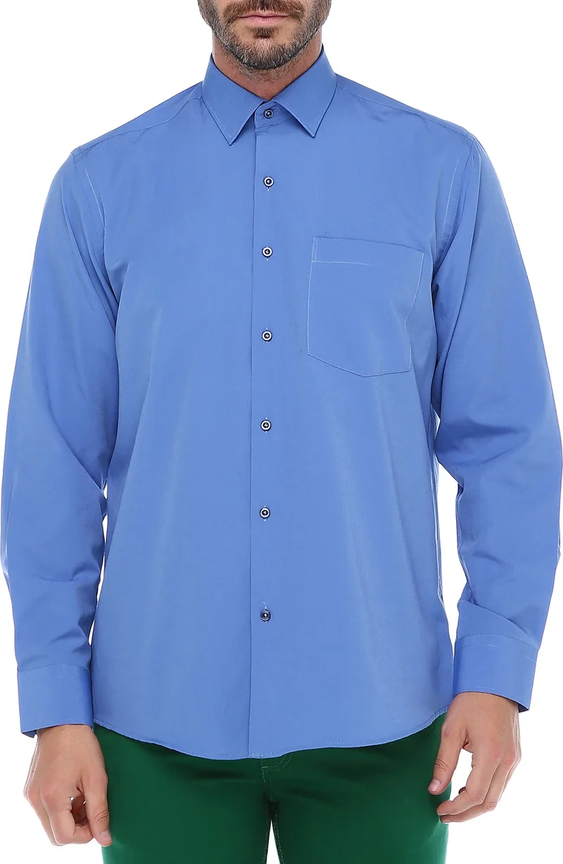 Varetta Men's Dark Blue Classic Cut Pocket Straight Long Sleeve Shirt
