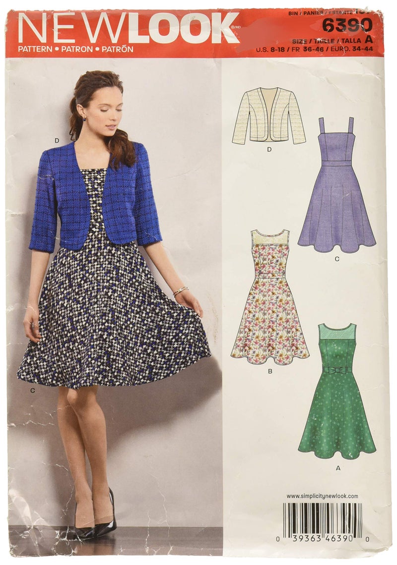 New Look Sewing Pattern UN6390A Autumn Collection Misses Dresses with Full Skirt Sewing Patterns A 81012141618