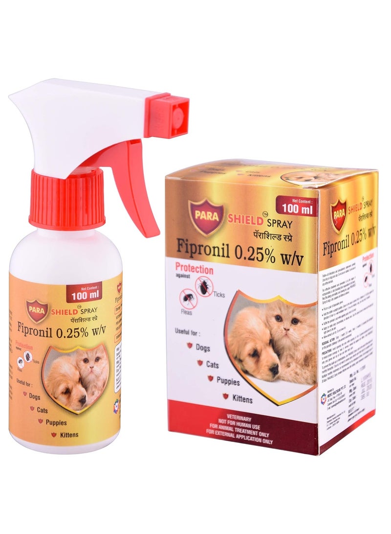 Para Medfly Parashield Spray (100ML) for Ticks and Fleas | Fast Acting, Long Lasting - Effective Spray for Dogs and Cats| Powered by Fipronil for Strong - Image 1