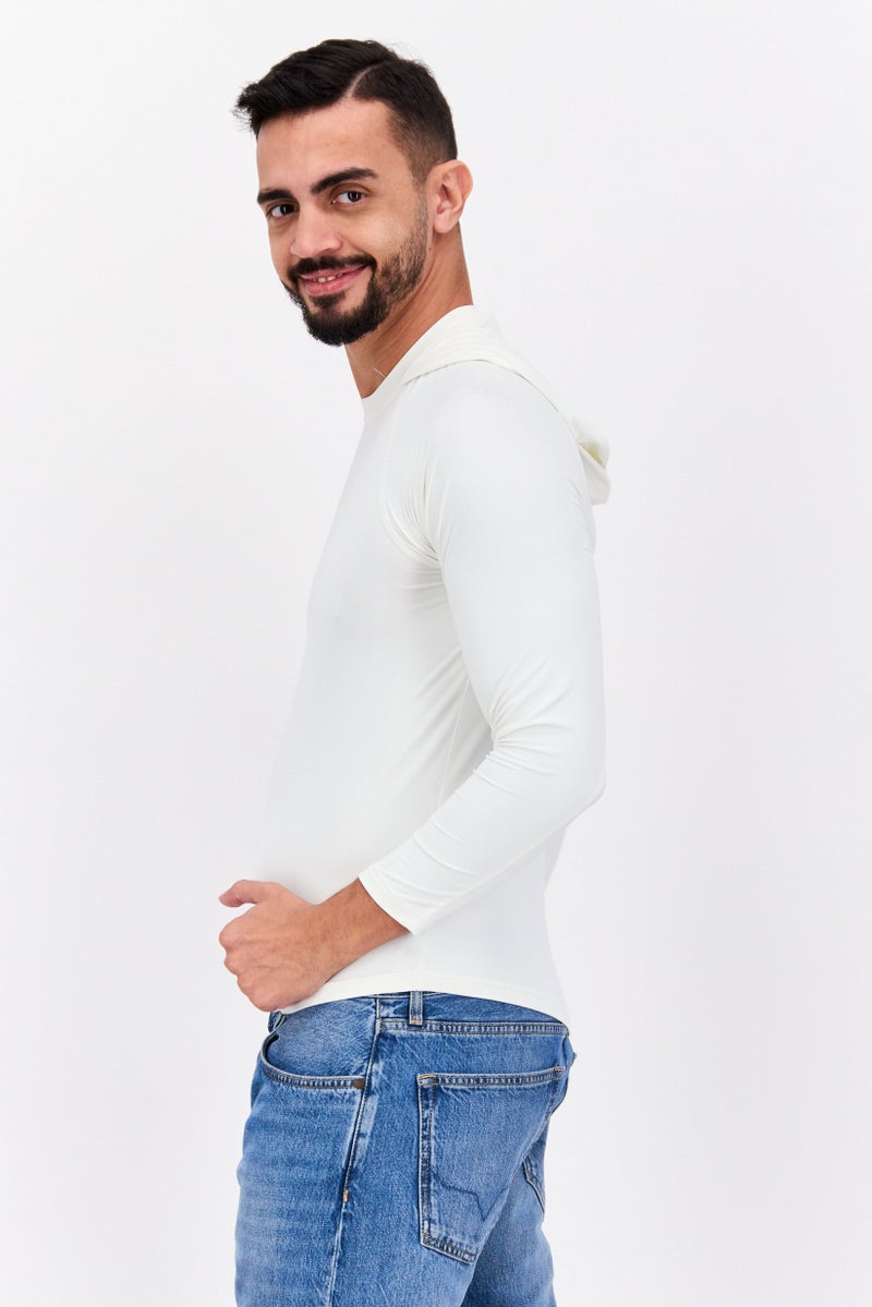 D RT Men Hooded Brand Logo Long Sleeve Sweatshirt, White - Image 2