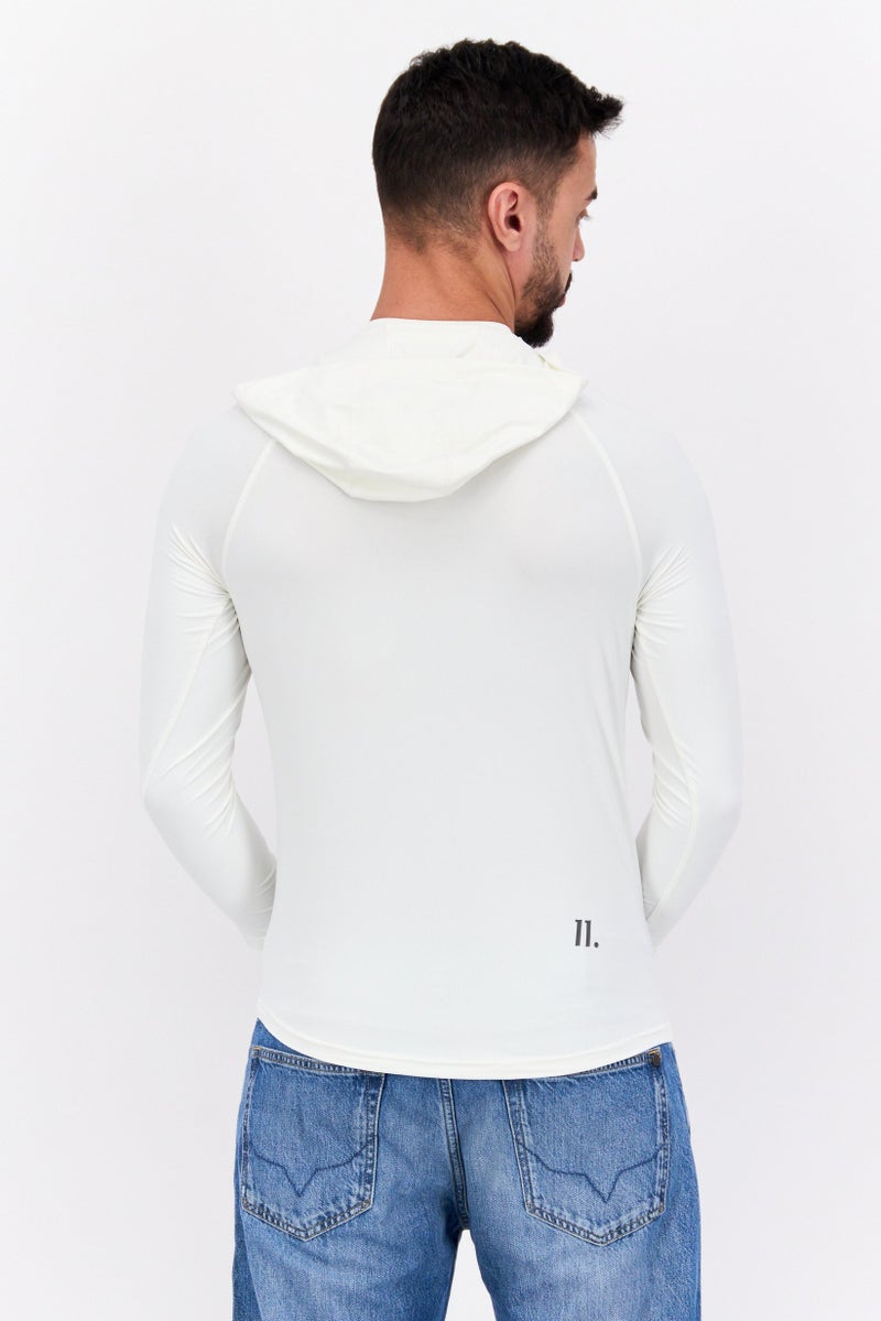 D RT Men Hooded Brand Logo Long Sleeve Sweatshirt, White - Image 3