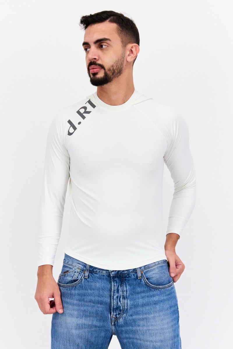 D RT Men Hooded Brand Logo Long Sleeve Sweatshirt, White - Image 1