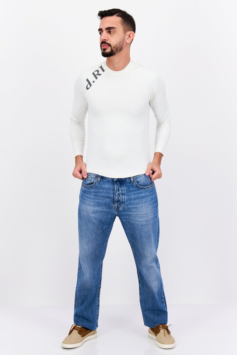 D RT Men Hooded Brand Logo Long Sleeve Sweatshirt, White - Image 4