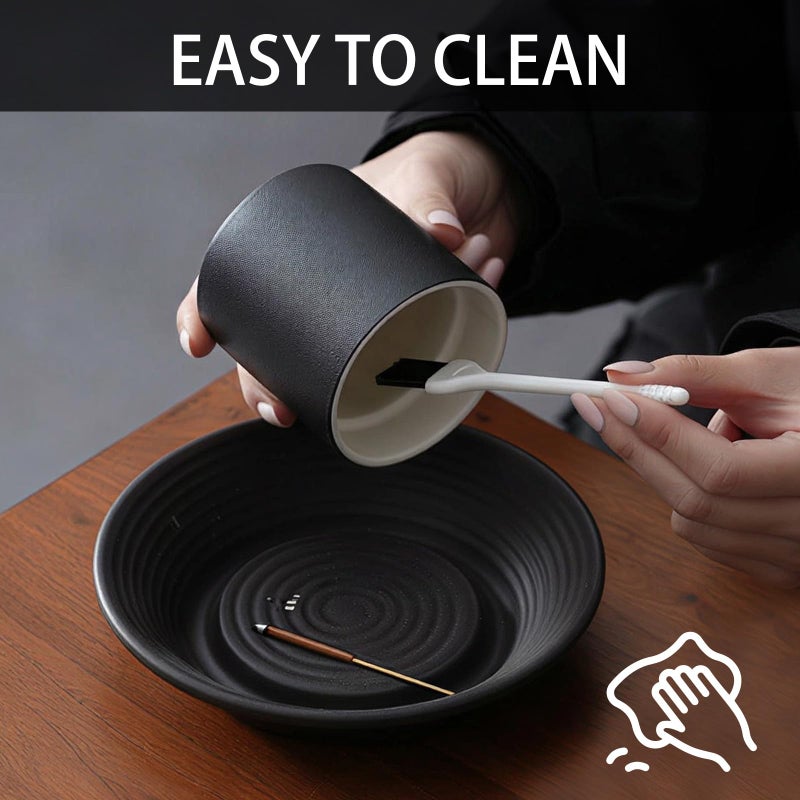 CEREMONY Incense Holder, Ceramic Incense Holder for Sticks with Glass Ash Catcher, Anti-ash Incense Burner with 20 Incense Sticks and a Ash Brush for Meditation Yoga Spa Room Decor (Black) - Image 3