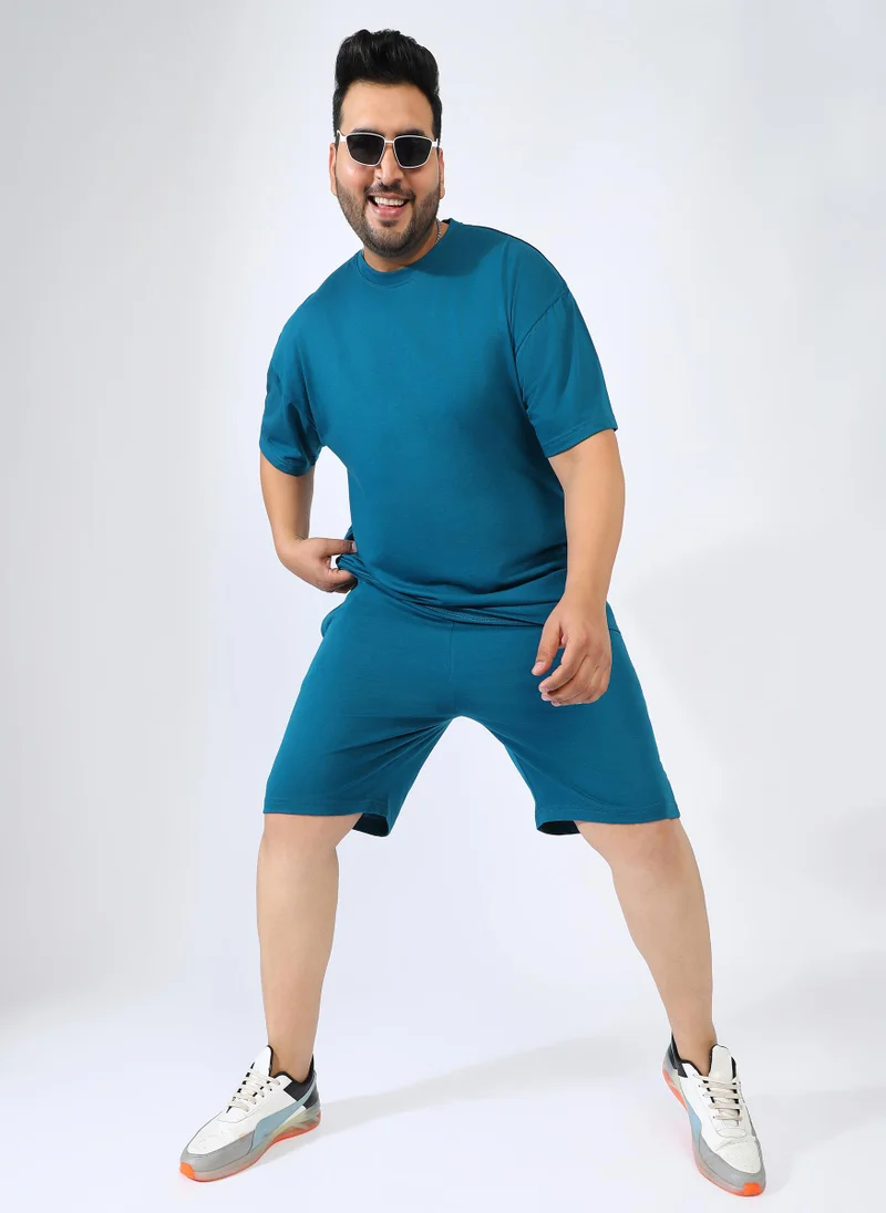 Instafab Plus Men's Teal Blue Solid Co-Ord Set