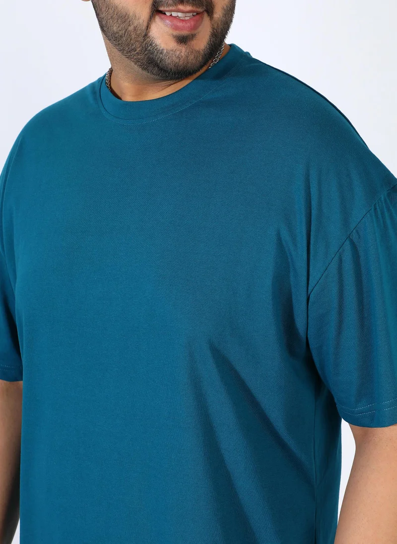 Instafab Plus Men's Teal Blue Solid Co-Ord Set