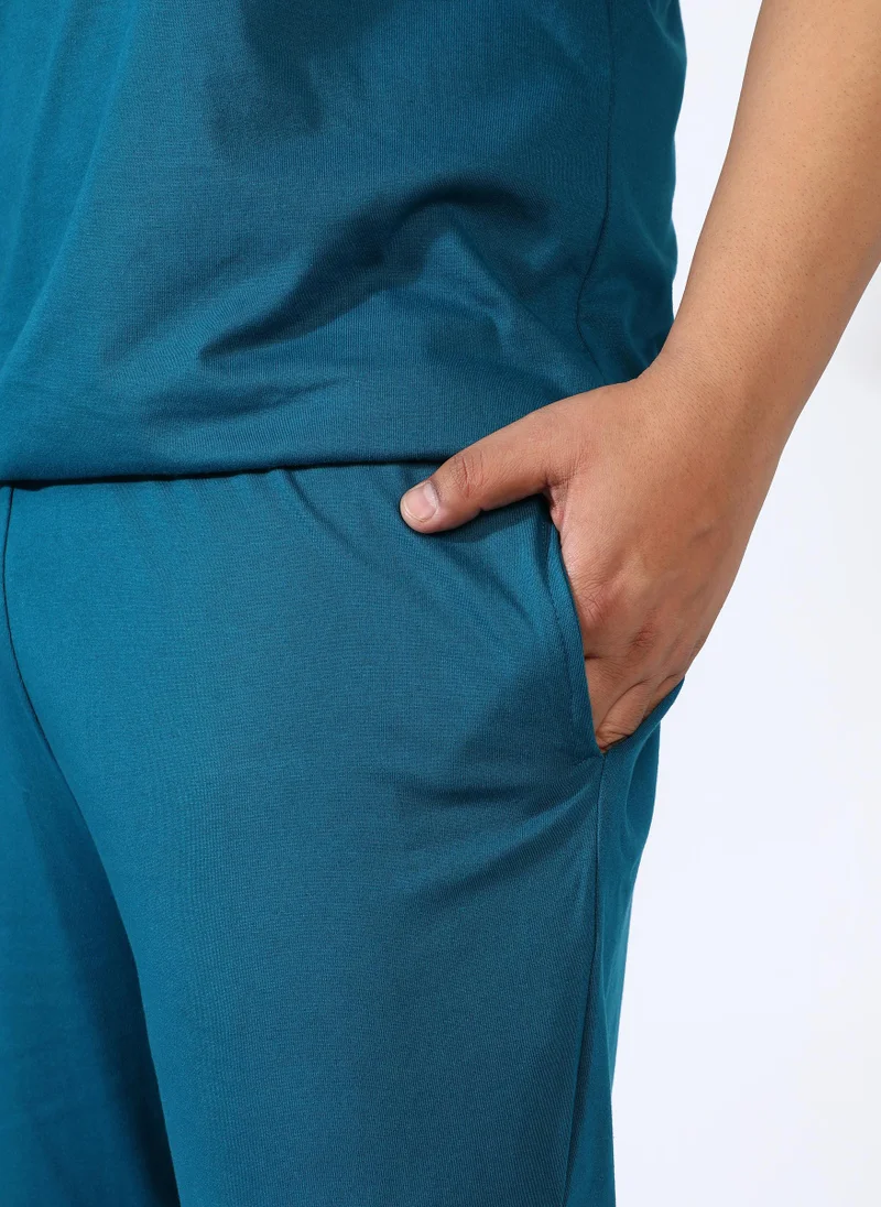 Instafab Plus Men's Teal Blue Solid Co-Ord Set