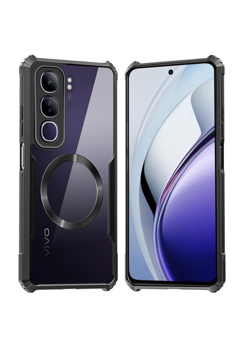 Techie غطاء Vivo V40 Lite 5G - غطاء TPU مع حماية الكاميرا مضاد للاصفرار خلفية شفافة مقاومة للصدمات زوايا وسادة هوائية وحلقة معدنية مغناطيسية دعم - أسود شفاف - Image 1