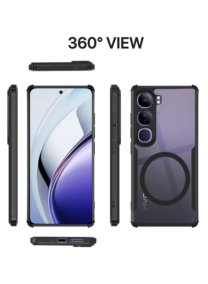 Techie غطاء Vivo V40 Lite 5G - غطاء TPU مع حماية الكاميرا مضاد للاصفرار خلفية شفافة مقاومة للصدمات زوايا وسادة هوائية وحلقة معدنية مغناطيسية دعم - أسود شفاف - Image 5