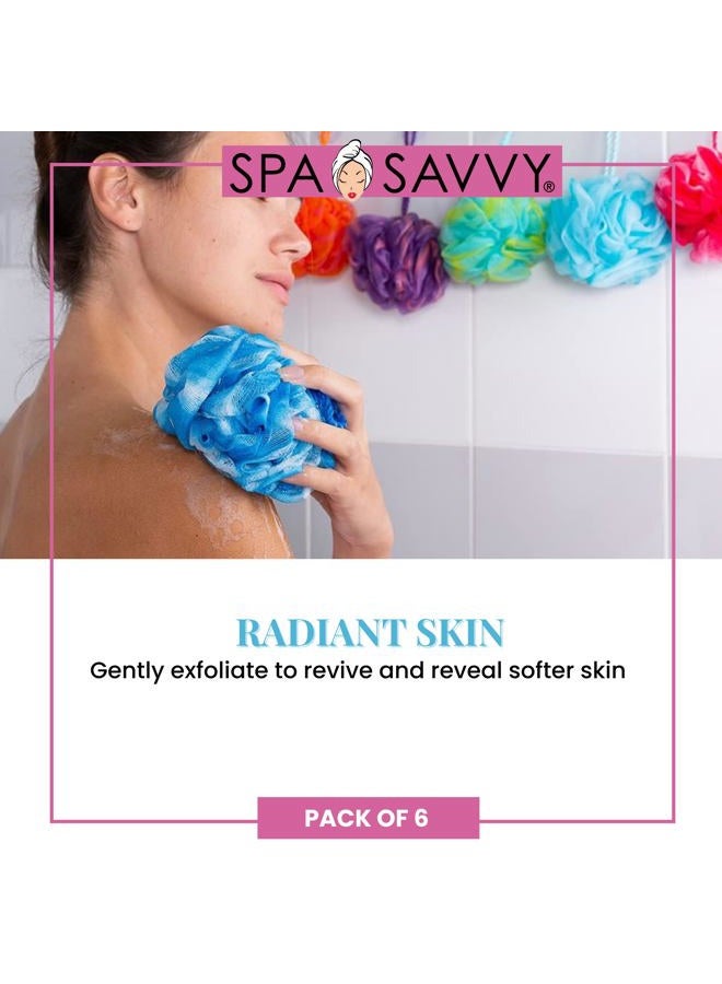 Spa Savvy Bath Loofah Set, Pack of 6 Shower Body Sponges with Suction Cups for Men and Women, Exfoliating Pouf Bath Accessories, Multicolor - Image 4