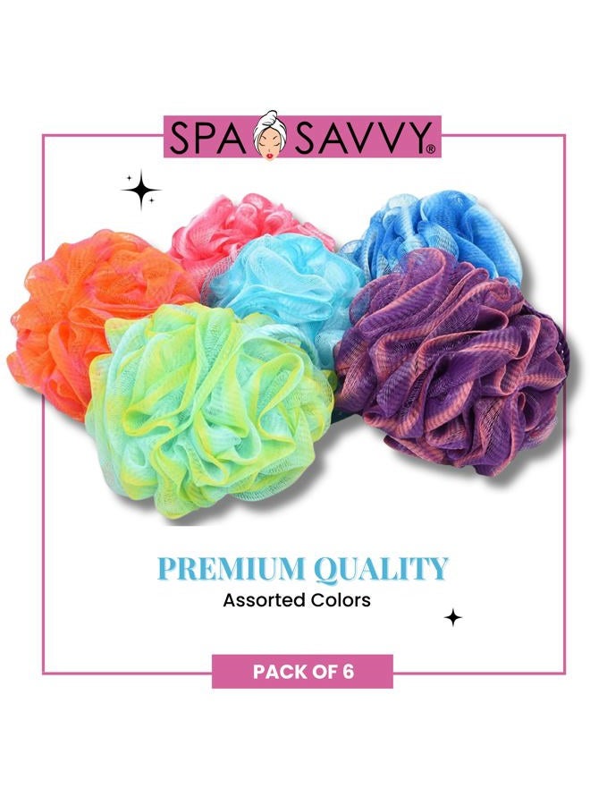 Spa Savvy Bath Loofah Set, Pack of 6 Shower Body Sponges with Suction Cups for Men and Women, Exfoliating Pouf Bath Accessories, Multicolor - Image 2