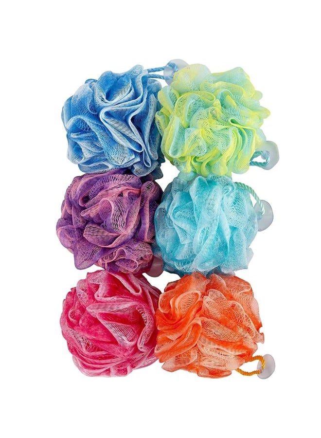 Spa Savvy Bath Loofah Set, Pack of 6 Shower Body Sponges with Suction Cups for Men and Women, Exfoliating Pouf Bath Accessories, Multicolor - Image 1
