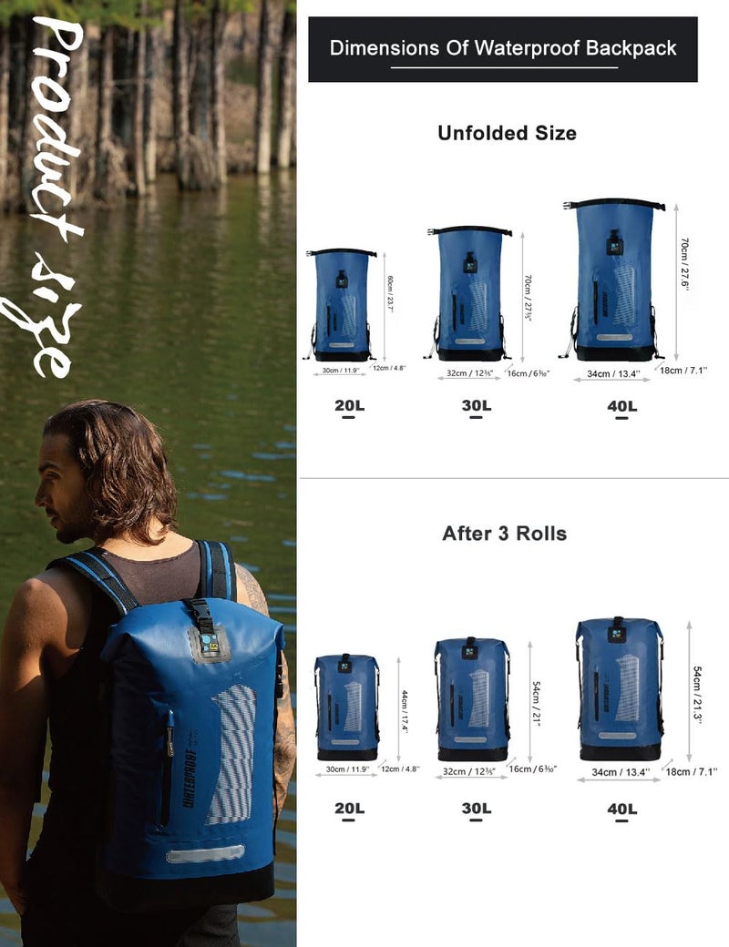 IDRYBAG Waterproof Backpack for Men 20L/30L/40L, Floating Dry Bag Kayak, Dry Backpack Hiking - Image 4