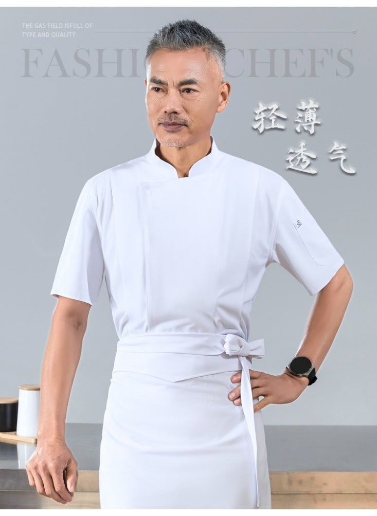 NIBEMINENT High-End Chef Overalls Baking Summer Short-Sleeved Dining Hotel Kitchen Restaurant Ding Room Kitchen White Kitchen Clothes Men  - Image 1