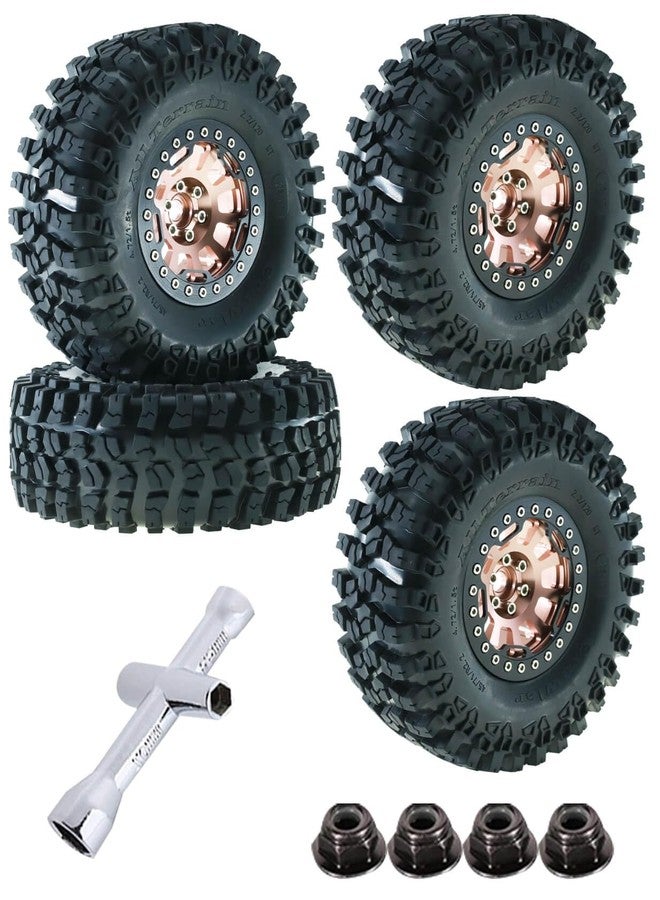 hopsupRC RC 2.2in Tires Tyres & Aluminium 2.2in Beadlock Wheel Rim for 1/10 SCX10 Capra AMG 6x6 TRX4 Gen8 Everest Gen 7 Pro RC Crawler (4PCS Brown) - Image 1