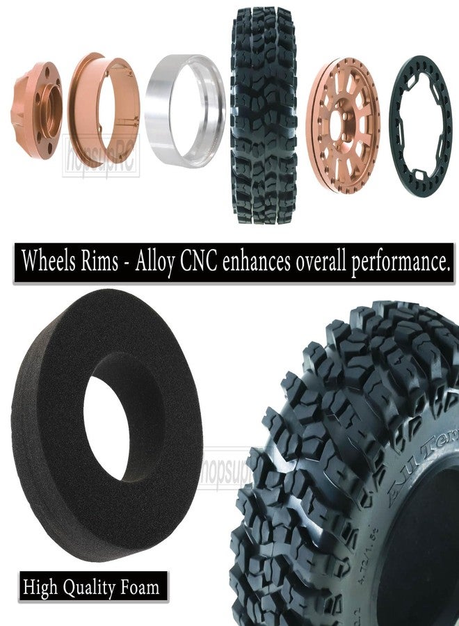 hopsupRC RC 2.2in Tires Tyres & Aluminium 2.2in Beadlock Wheel Rim for 1/10 SCX10 Capra AMG 6x6 TRX4 Gen8 Everest Gen 7 Pro RC Crawler (4PCS Brown) - Image 4