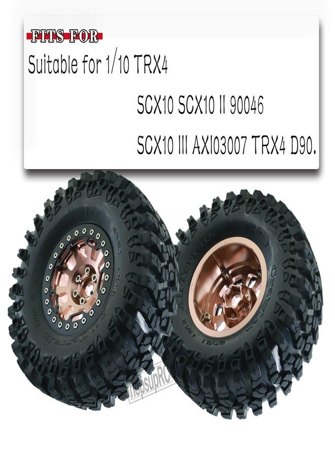 hopsupRC RC 2.2in Tires Tyres & Aluminium 2.2in Beadlock Wheel Rim for 1/10 SCX10 Capra AMG 6x6 TRX4 Gen8 Everest Gen 7 Pro RC Crawler (4PCS Brown) - Image 2