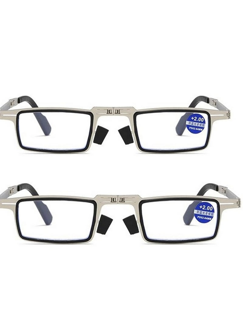 Unbreakable Evolved Folding Reading Glasses For Women Men Blue Light Blocking Anti UV Eyestrain Foldable Portable Compact Readers with Flat Hard Case Pocket Computer glasses Pack Of 2 - Image 1