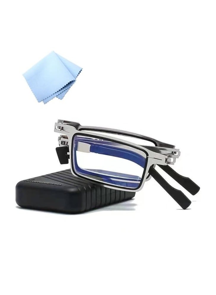 Unbreakable Evolved Folding Reading Glasses For Women Men Blue Light Blocking Anti UV Eyestrain Foldable Portable Compact Readers with Flat Hard Case Pocket Computer glasses Pack Of 2 - Image 2