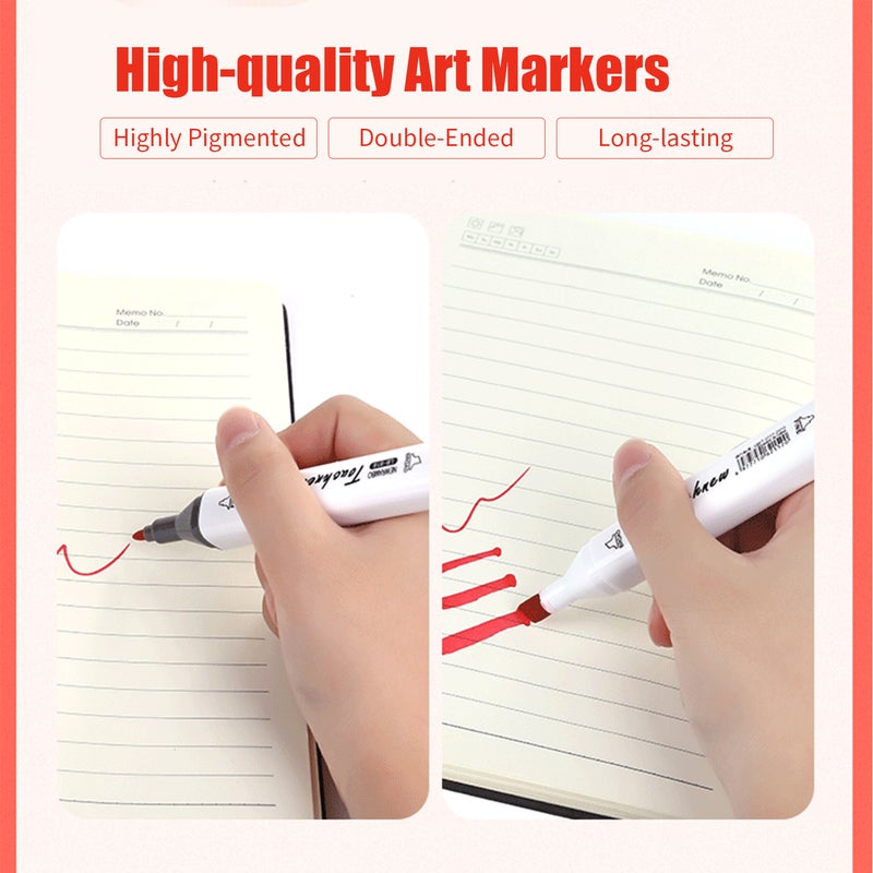 Art Markers 24 Vibrant Color Set - Double-Ended Quick-Drying Smear-Proof Waterproof Markers With Color-Coded Caps & Storage Bag for Comic Design Architectural Rendering Travel - Image 3
