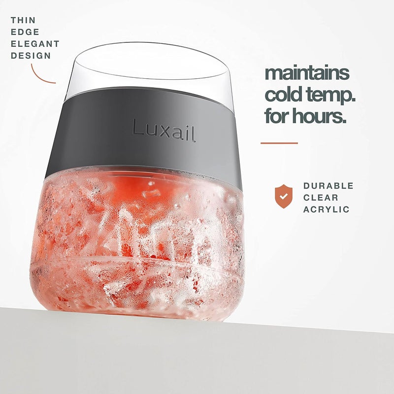 luxail Wine Glasses, Plastic Wine Glasses Set of 2, Wine Gifts, Double Wall Insulated Freezer Tumbler, Stemless cups for Red and white Wine, 8.5 Oz, Grey - Image 3
