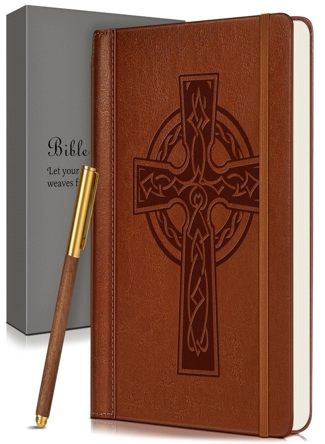 PAPEJOON Leather Christian Bible Journal for Men Women, Undated Prayer Journal for Scripture Study & Daily Devotional, Church Notes Notebook, Jesus Religious Faith Gifts for Pastor, Graduation, Baptism (Cross) - Image 1