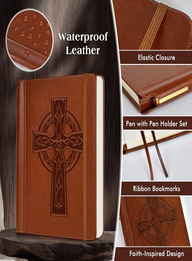 PAPEJOON Leather Christian Bible Journal for Men Women, Undated Prayer Journal for Scripture Study & Daily Devotional, Church Notes Notebook, Jesus Religious Faith Gifts for Pastor, Graduation, Baptism (Cross) - Image 3