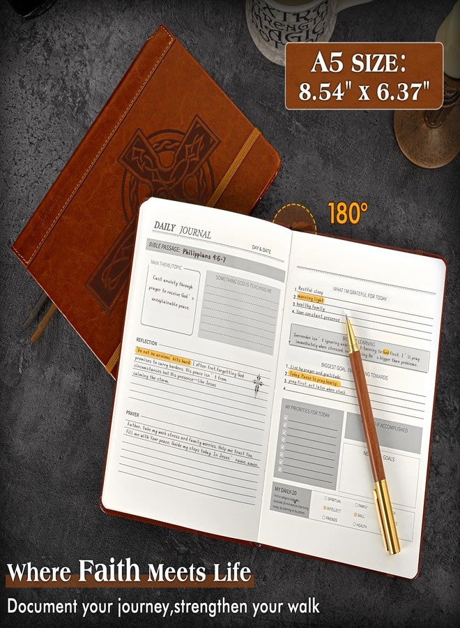 PAPEJOON Leather Christian Bible Journal for Men Women, Undated Prayer Journal for Scripture Study & Daily Devotional, Church Notes Notebook, Jesus Religious Faith Gifts for Pastor, Graduation, Baptism (Cross) - Image 4