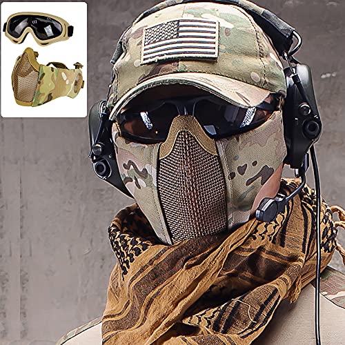 AOUTACC Airsoft Protective Gear Set, Half Face Mesh Mask with Ear Protection and Tactical Goggles for Adult Men Women BBS Paintball Shooting CS Survival Games Cosplay (MC02) - Image 5