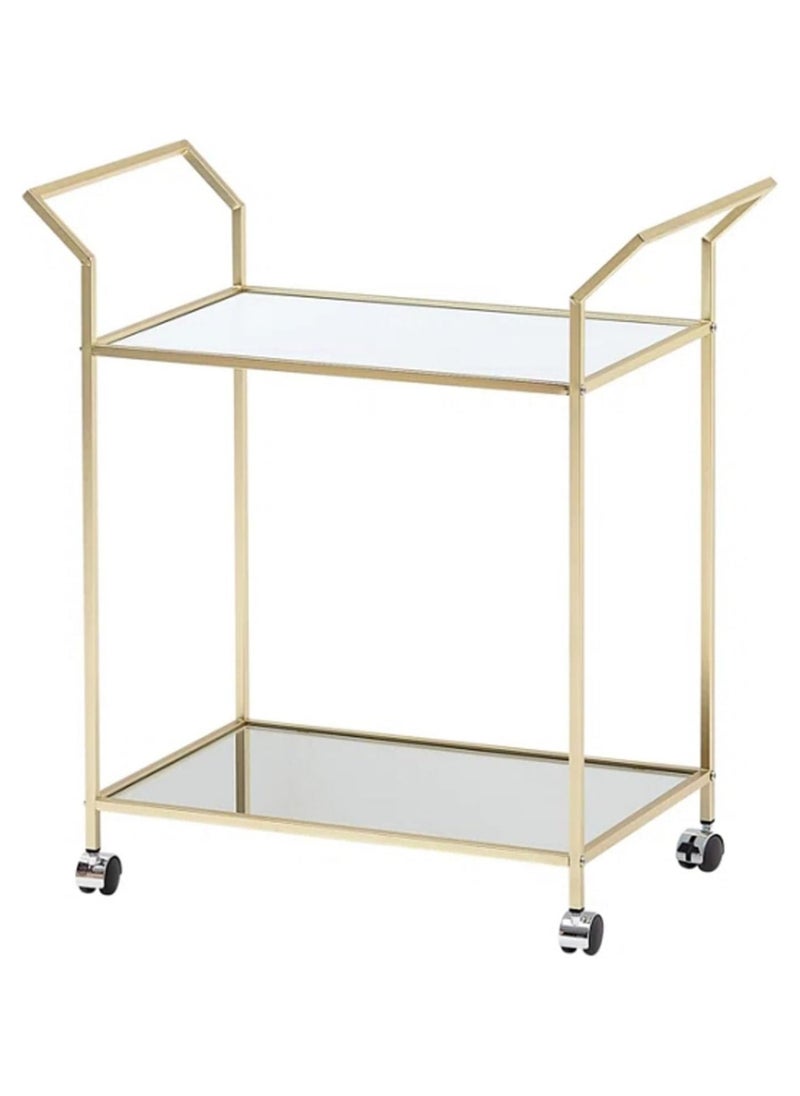 LINGWEI Premium 2 Tier Metal Serving Cart with Lockable Wheels Sophisticated Gold Serving Trolley for Home Restaurant and Hospitality  - Image 1