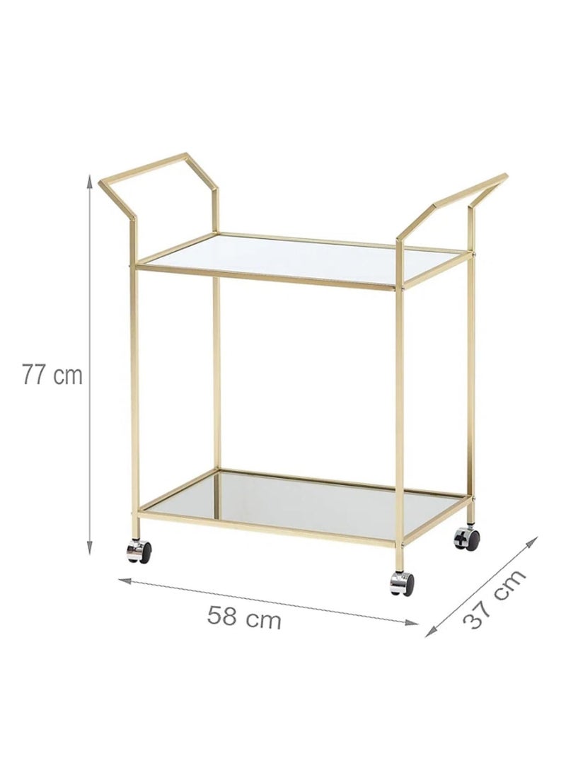 LINGWEI Premium 2 Tier Metal Serving Cart with Lockable Wheels Sophisticated Gold Serving Trolley for Home Restaurant and Hospitality  - Image 3
