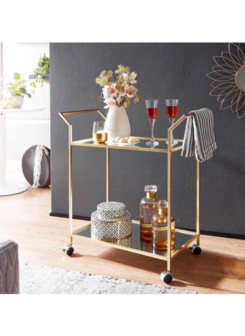 LINGWEI Premium 2 Tier Metal Serving Cart with Lockable Wheels Sophisticated Gold Serving Trolley for Home Restaurant and Hospitality  - Image 4